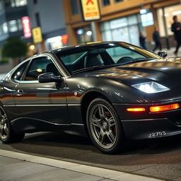 A Ford Probe MK3, sleek and modern design with aerodynamic curves and bold headlights, parked in an urban street setting