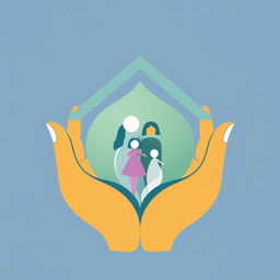 An emblematic representation of family counselling and welfare, incorporating key elements of hands, a family, and a home