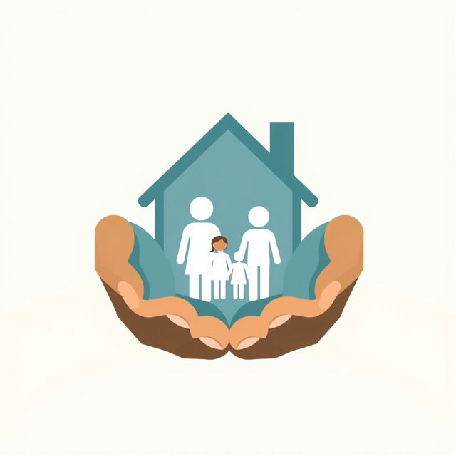 A symbolic image representing family counselling and welfare, incorporating hands, a family, and a home