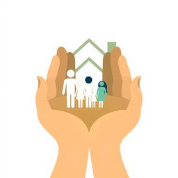 A symbolic image representing family counselling and welfare, incorporating hands, a family, and a home