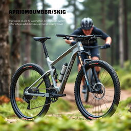 A modern and innovative mountain bike design, showcasing an ergonomic and aerodynamic frame that is extremely light yet safe