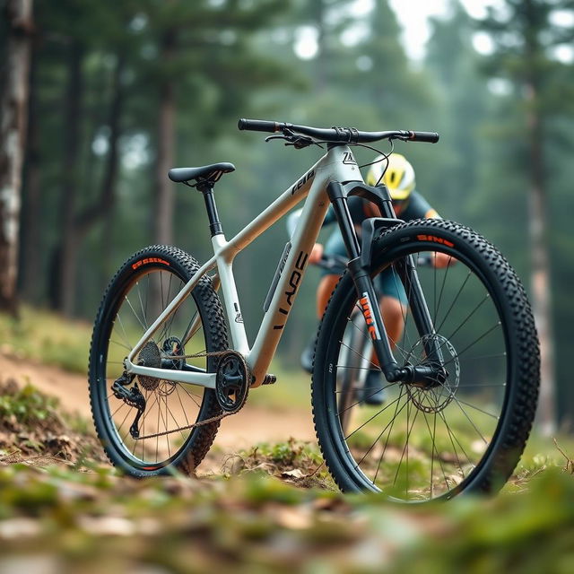 A modern and innovative mountain bike design, showcasing an ergonomic and aerodynamic frame that is extremely light yet safe