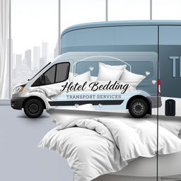 A vibrant and eye-catching vinyl design for a panel minibus that specializes in transporting hotel bedding