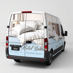 A vibrant and eye-catching vinyl design for a panel minibus that specializes in transporting hotel bedding