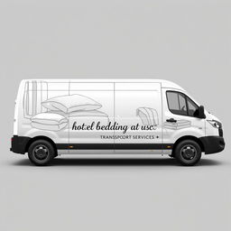 An elegant and sophisticated vinyl design for a panel minibus specializing in transporting hotel bedding and amenities