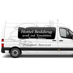 An elegant and sophisticated vinyl design for a panel minibus specializing in transporting hotel bedding and amenities