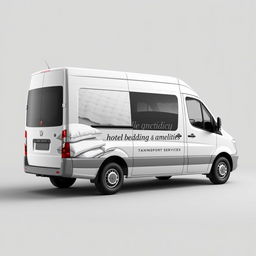 An elegant and sophisticated vinyl design for a panel minibus specializing in transporting hotel bedding and amenities