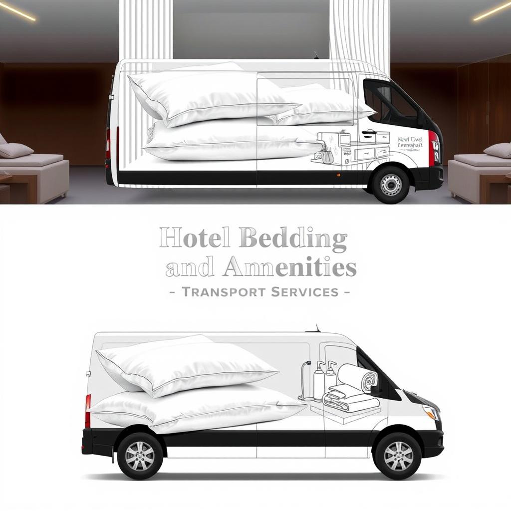 An elegant and sophisticated vinyl design for a panel minibus specializing in transporting hotel bedding and amenities