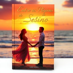 A romantic book cover titled 'Entre as Páginas do Destino'