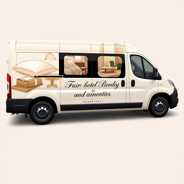 An elegant vinyl design for a panel minibus dedicated to transporting hotel bedding and amenities