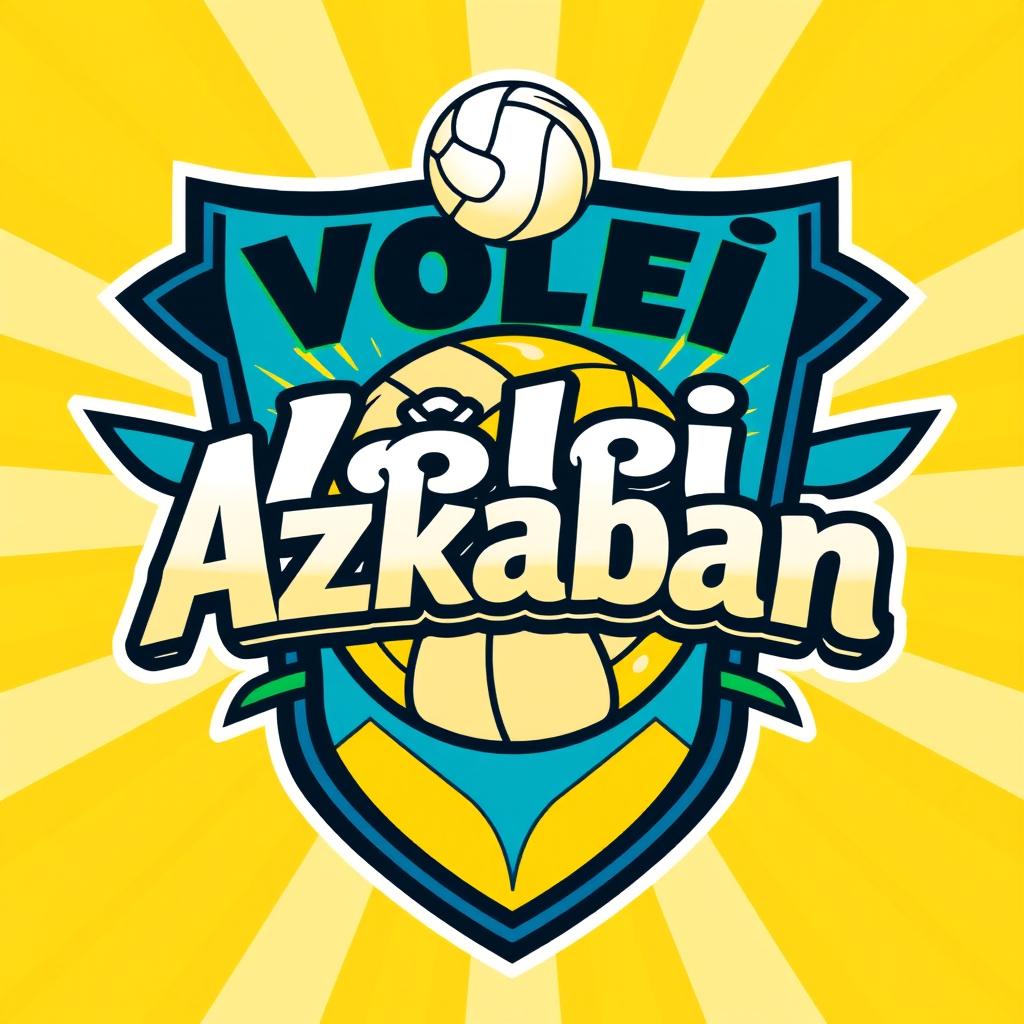 A lively and cheerful volleyball team crest featuring the text 'Vôlei Azkaban'