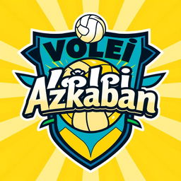 A lively and cheerful volleyball team crest featuring the text 'Vôlei Azkaban'