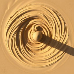 Aerial view of a swirling sand tornado, showcasing its mesmerizing and powerful vortex form