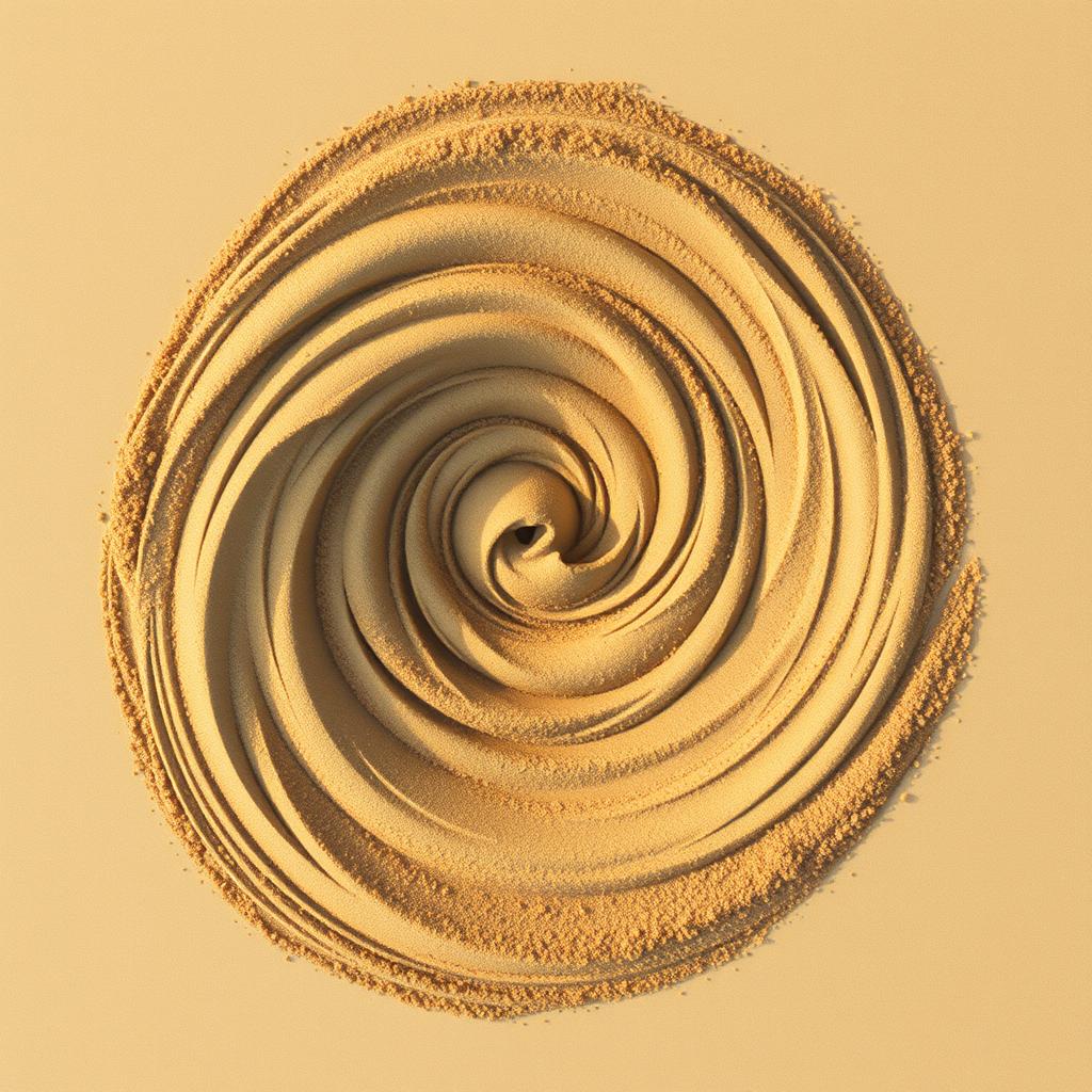 Aerial view of a sand tornado, capturing the intricate swirling patterns of sand particles spiraling upwards