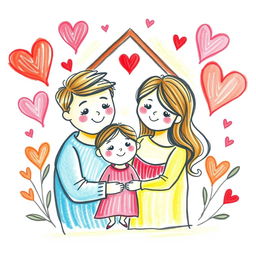 A charming color pencil illustration representing family welfare