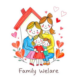 A charming color pencil illustration representing family welfare