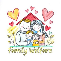 A charming color pencil illustration representing family welfare