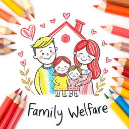 A charming color pencil illustration representing family welfare