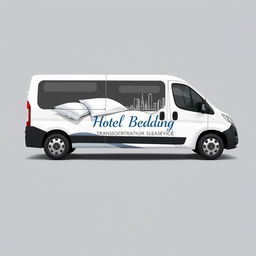 An elegant and eye-catching vinyl design for a panel minibus that specializes in transporting hotel bedding