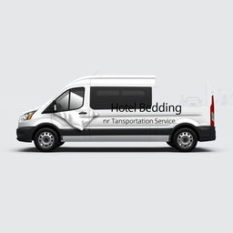 An elegant and eye-catching vinyl design for a panel minibus that specializes in transporting hotel bedding