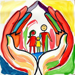 A symbolic image of family counselling and welfare, created using hand-made art markers and vibrant color blends