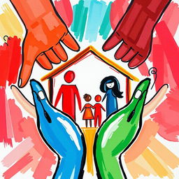 A symbolic image of family counselling and welfare, created using hand-made art markers and vibrant color blends