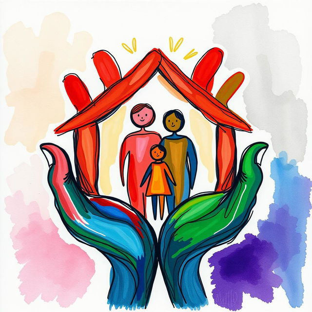 A symbolic image of family counselling and welfare, created using hand-made art markers and vibrant color blends