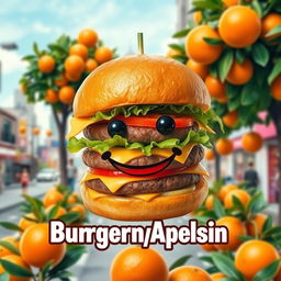 Create a vibrant and funny film poster for the comedy titled "BurgernyApelsin"