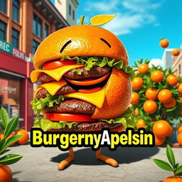 Create a vibrant and funny film poster for the comedy titled "BurgernyApelsin"