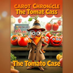 A movie cover featuring an anthropomorphic carrot as a detective, standing confidently with a magnifying glass