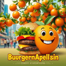 Create a vibrant and funny film poster for the comedy titled "BurgernyApelsin"