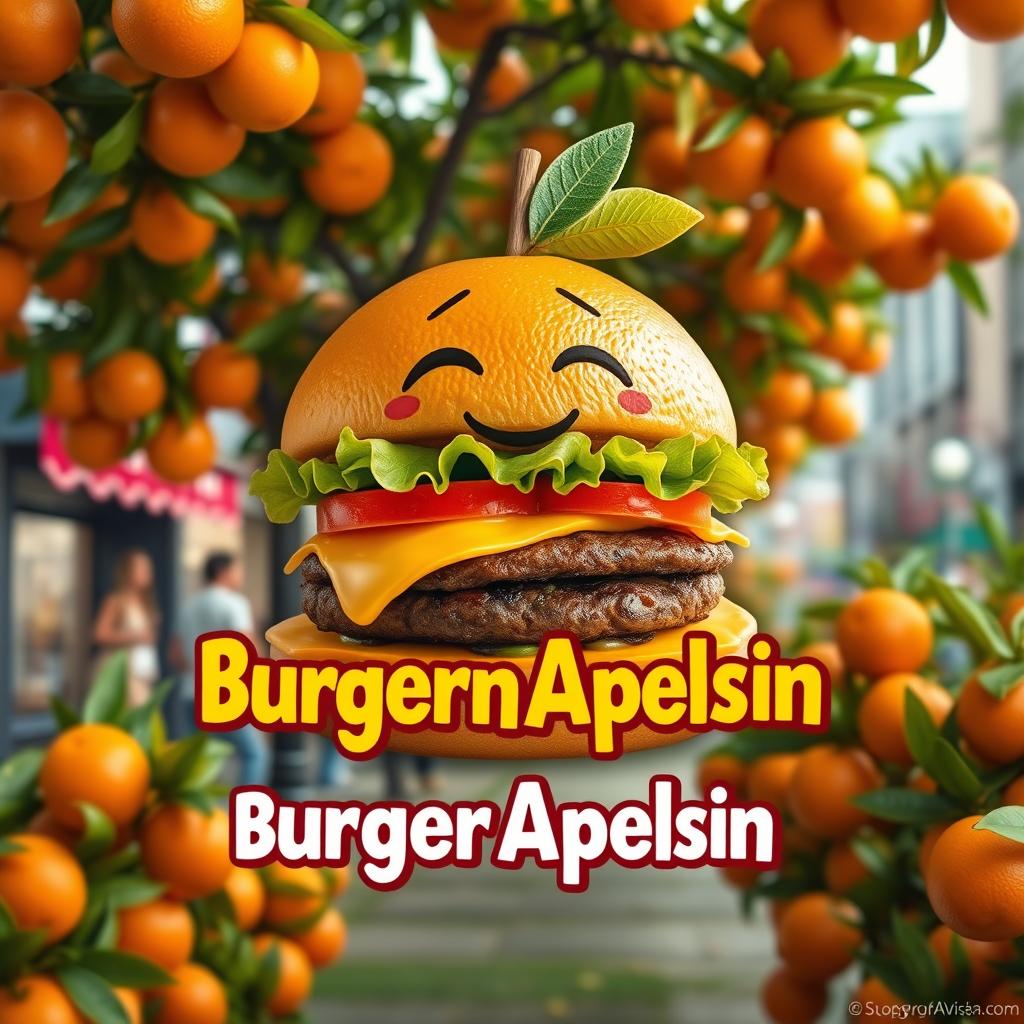 Create a vibrant and funny film poster for the comedy titled "BurgernyApelsin"