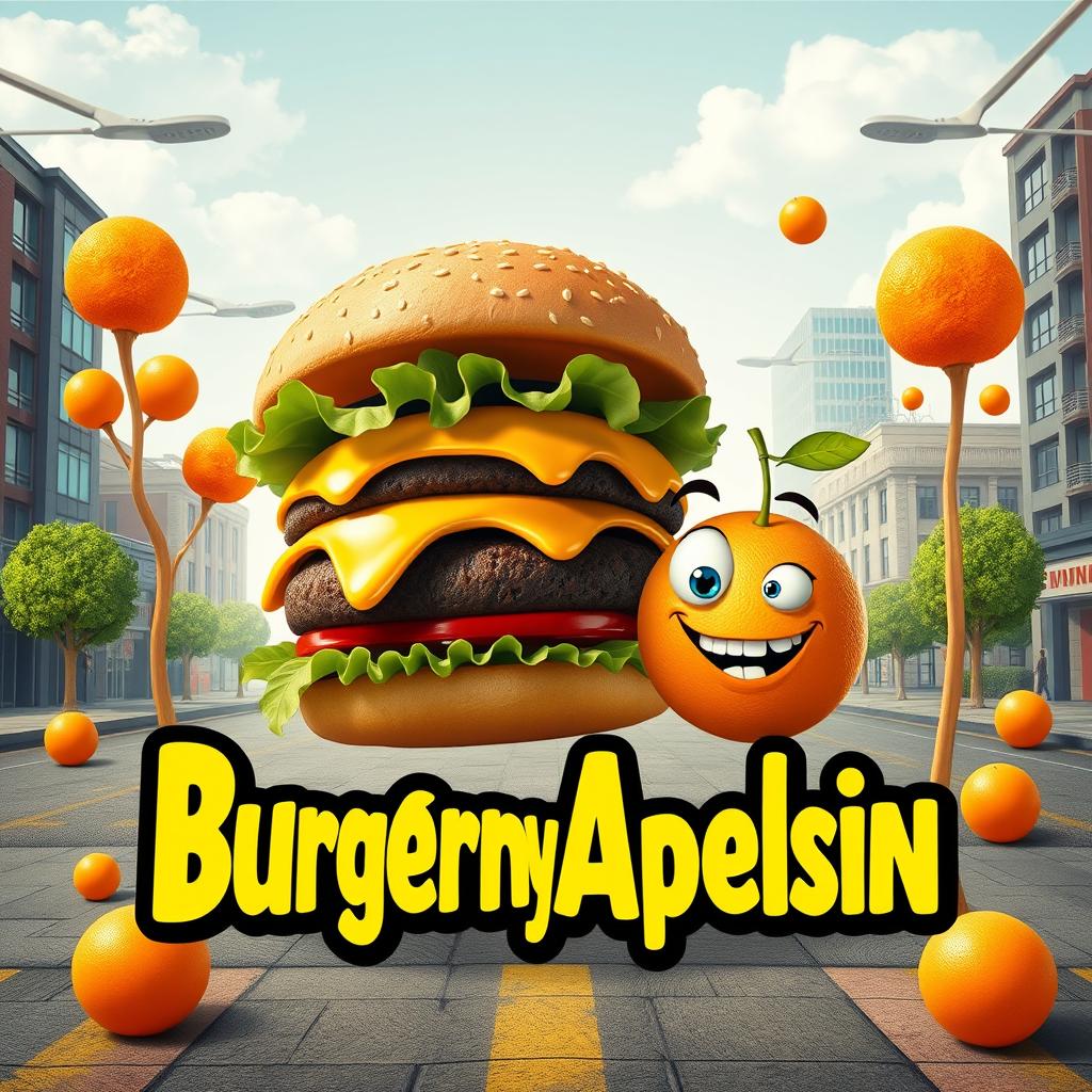 Create a vibrant and funny film poster for the comedy titled "BurgernyApelsin"