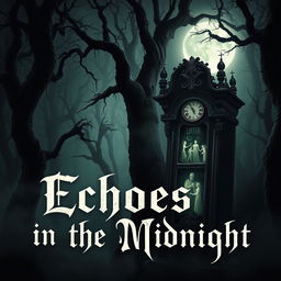 A haunting horror book cover titled 'Echoes in the Midnight'