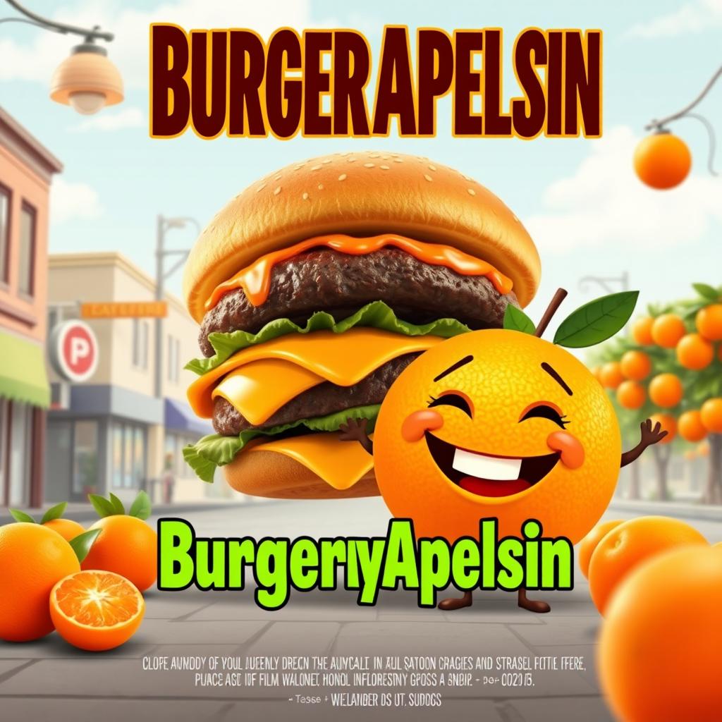 Design a lively and humorous film poster for the comedy titled "BurgernyApelsin"