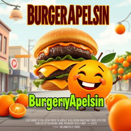 Design a lively and humorous film poster for the comedy titled "BurgernyApelsin"