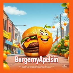 Design a lively and humorous film poster for the comedy titled "BurgernyApelsin"