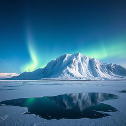 Giant, majestic ice mountain illuminated by the soft glow of the northern lights