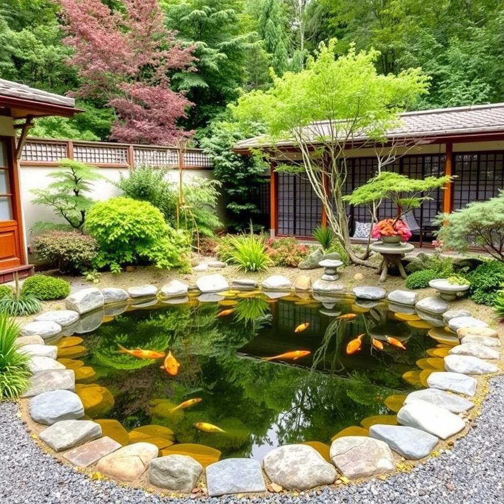 Charming Japanese garden with a serene koi pond