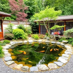 Charming Japanese garden with a serene koi pond