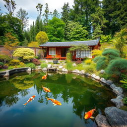 Charming Japanese garden with a serene koi pond