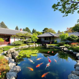 Charming Japanese garden with a serene koi pond