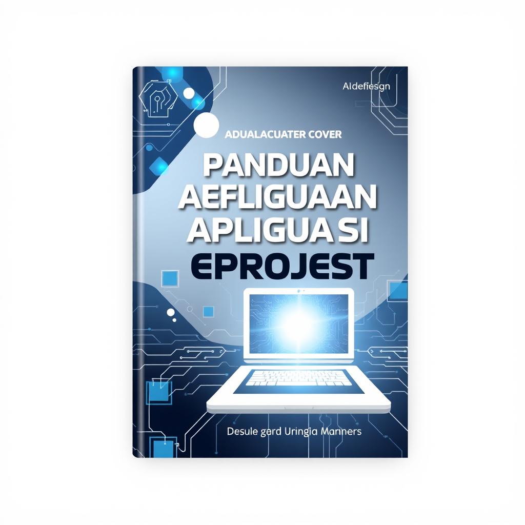 An ebook cover design for "Panduan Penggunaan Aplikasi eProject" featuring a sleek and modern aesthetic