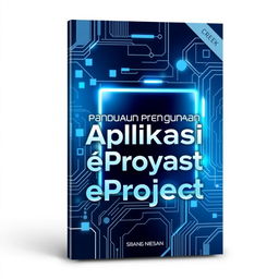 An ebook cover design for "Panduan Penggunaan Aplikasi eProject" featuring a sleek and modern aesthetic