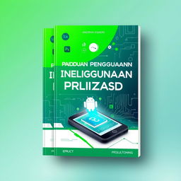 An ebook cover design for "Panduan Penggunaan Aplikasi Android eProject" featuring a sleek and modern aesthetic