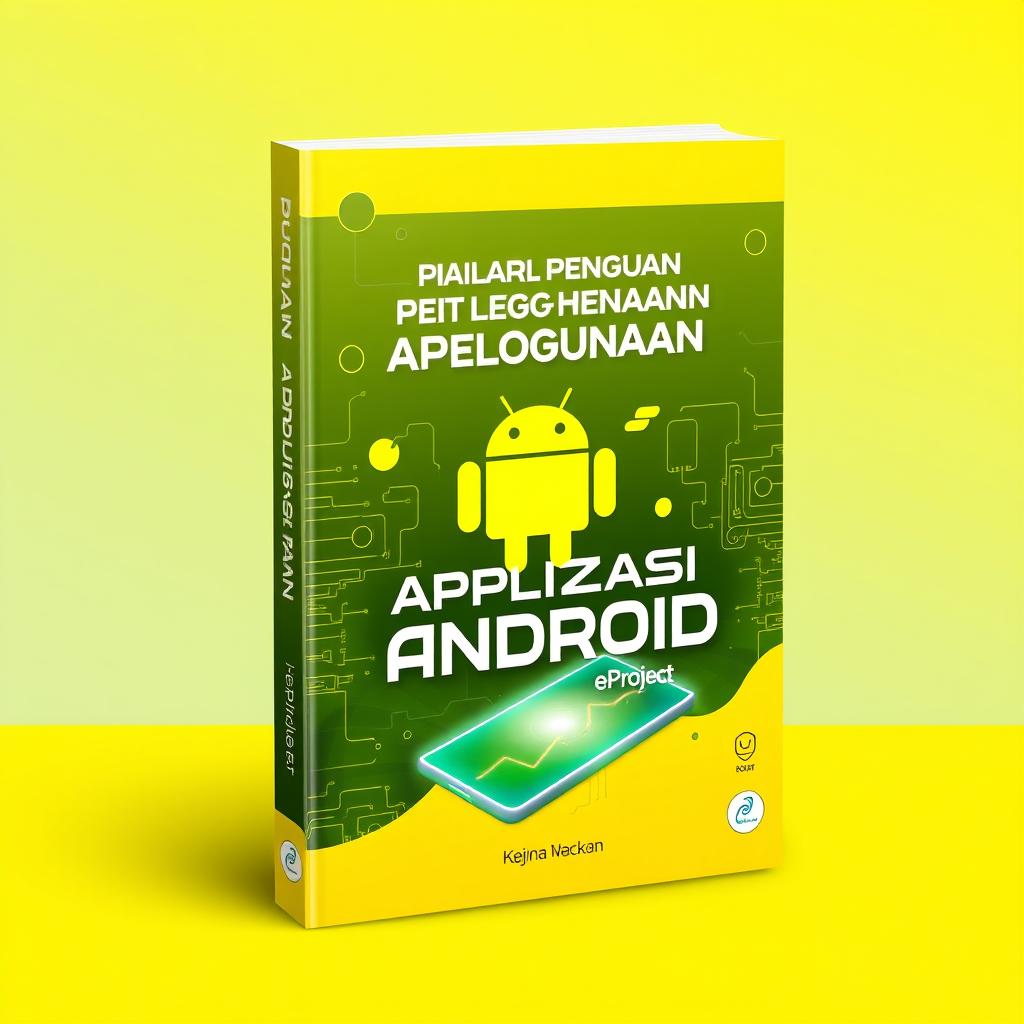 An ebook cover design for "Panduan Penggunaan Aplikasi Android eProject" featuring a sleek and modern aesthetic