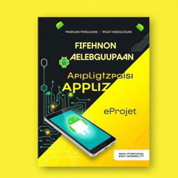 An ebook cover design for "Panduan Penggunaan Aplikasi Android eProject" featuring a sleek and modern aesthetic