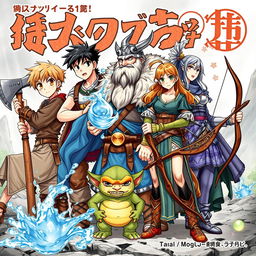 A captivating manga cover featuring a young male woodcutter, with rugged clothes and a sturdy axe, depicting strength and determination