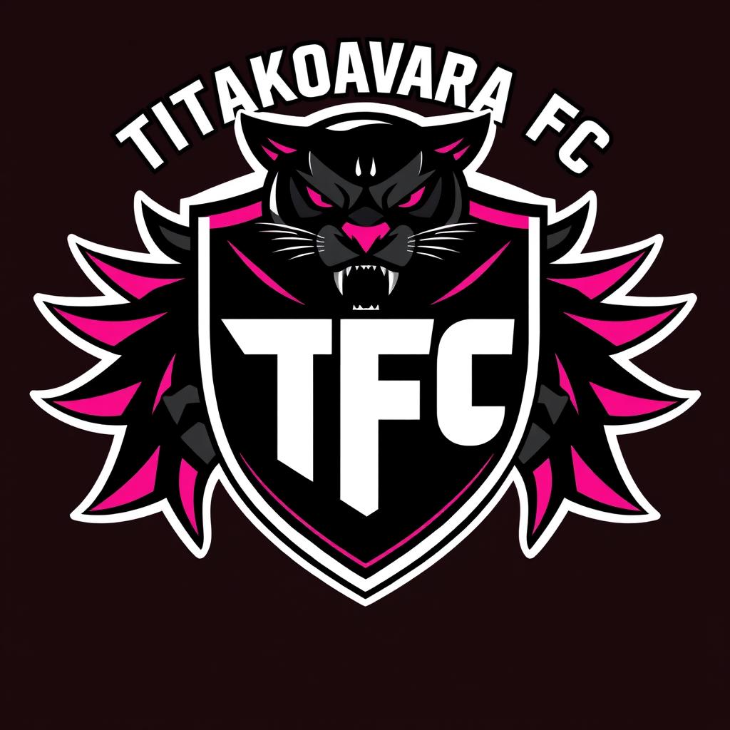 A football club emblem for "Titakoavara FC" featuring an intimidating design with a color scheme of black and striking pink details