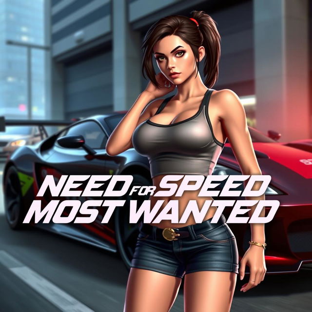 A digitally rendered thumbnail featuring a character inspired by Mia from Need for Speed Most Wanted, positioned assertively next to a high-performance racing car